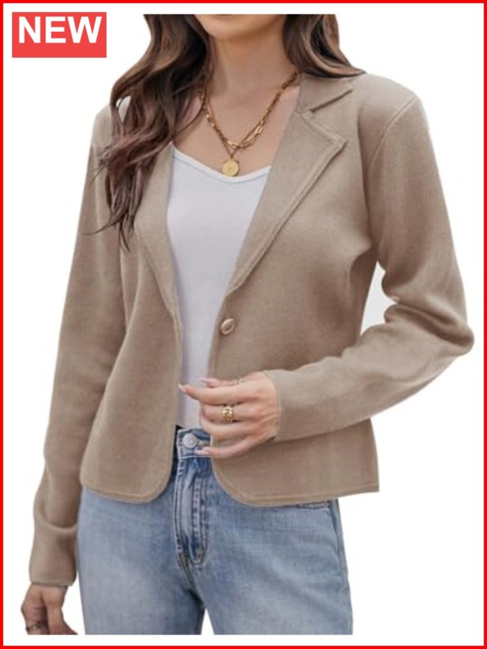 Women's Sweater Blazer Cropped Knit Jacket Long Sleeve Button Front